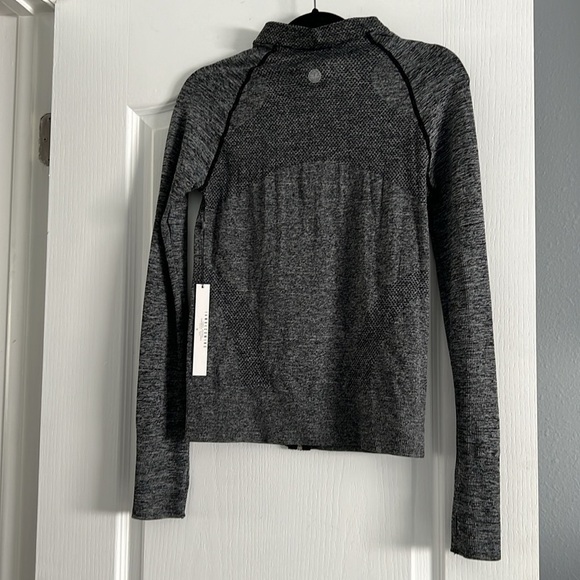 Fitted black & grey marl zip up athletic spandex jacket Large thumbholes - Picture 3 of 12